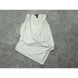 White House Black Market Top Womens XS Beige Draped Asymmetrical Made in USA